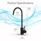 The Brio Modern Series Water Faucet in matte black features a lead-free stainless steel build, tall curved spout, and modern design. Dimensions: height 10.36 in (26.3 cm), spout reach 4.92 in (12.5 cm), handle height 2.76 in (7 cm).