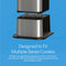 Two Brio Water Cooler Bases (300, 400, 500 & 700 Series) stacked on blue with text: Designed to fit multiple series coolers. Molded riser creates a shift-proof lock with your compatible freestanding bottom load and bottleless coolers.