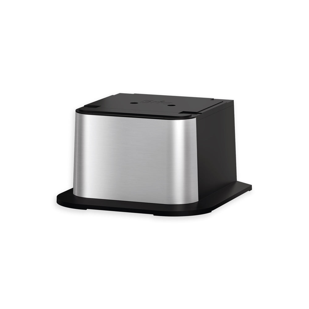 This is the Brio Water Cooler Base for the Brio 430 Series Bottled & Bottleless Water Cooler, featuring a compact, square-shaped design in stainless steel and black plastic, shown on a plain white background.