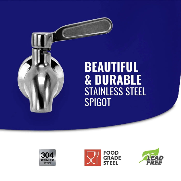 A 304 stainless steel spigot on the GEO Porcelain Ceramic Crock Water Dispenser – Blue. Beautiful & durable, it's food grade and lead free—ideal for ceramic crocks or BPA-free dispensers.