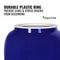 Close-up of the GEO Porcelain Ceramic Crock Water Dispenser in blue, featuring a durable white plastic ring to prevent leaks and cracks. BPA-free label with green leaf marks it as a safe, reliable 5-gallon water holder.