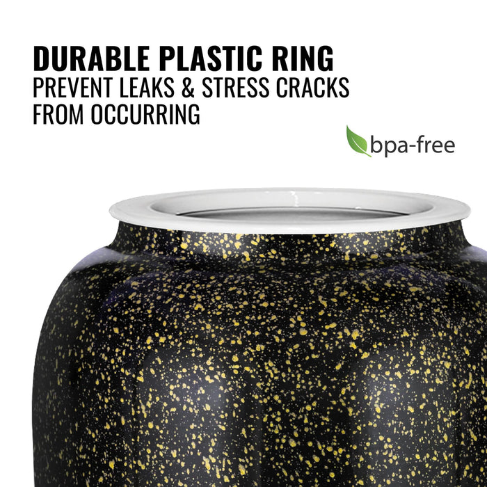 The GEO Porcelain Ceramic Crock Water Dispenser in black with yellow speckles brings elegance to your space and is perfect for use with a 5-gallon water bottle.