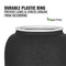 Close-up of the GEO Porcelain Ceramic Crock Water Dispenser in black speckled, featuring a white plastic ring on top. Text: Durable plastic ring prevents leaks and cracks. BPA-free logo with green leaf shown.