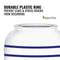 The GEO Porcelain Ceramic Crock Water Dispenser w/ Stand – Blue Stripe features a white ceramic body, blue stripes, a BPA-free plastic ring to prevent leaks and stress cracks, plus a green "BPA-free" label for added peace of mind.