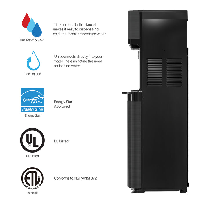 Brio 500 Series 2-Stage Black Stainless Bottleless Water Cooler