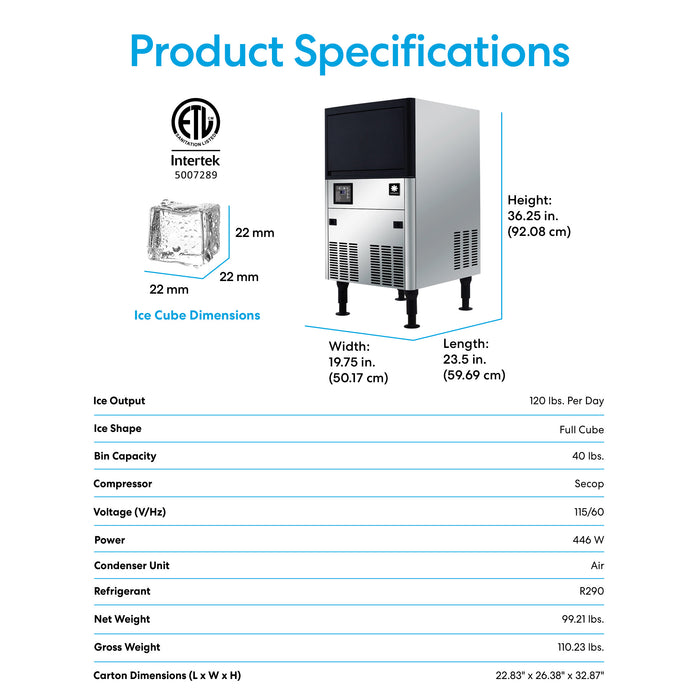 Monarch 120 lb. Capacity Ice Machine with 40 lb. Storage Bin