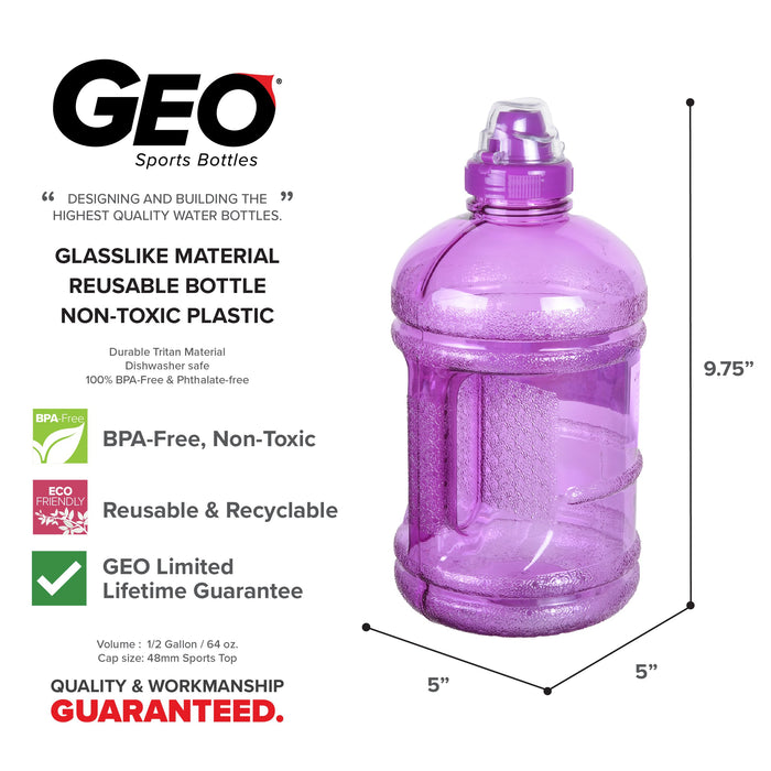 1/2 Gallon BPA Free Water Bottle, Plastic Bottle, Sports Bottle, with Sports Cap, GEO