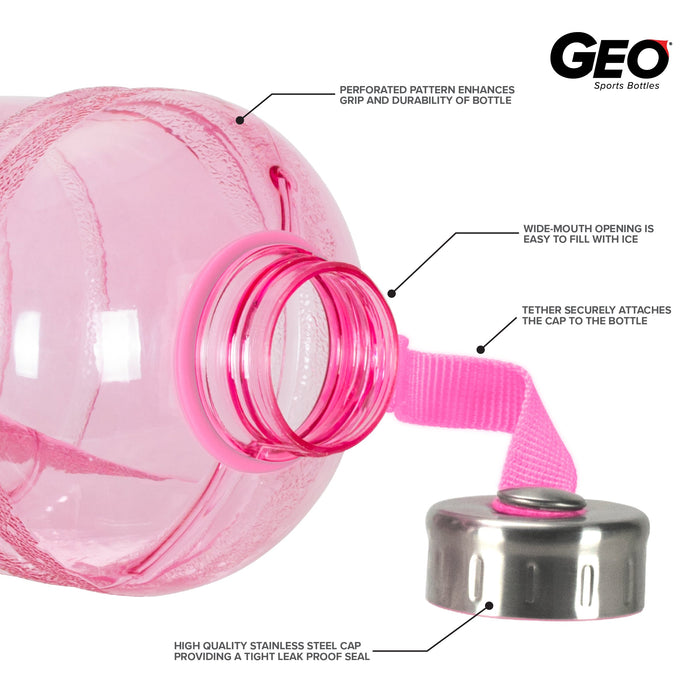 1/2 Gallon BPA Free Water Bottle, Plastic Bottle, Sports Bottle, with Stainless Steel Cap, GEO