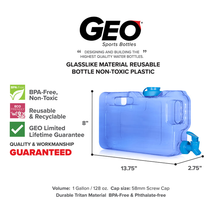 1 Gallon, BPA Free Beverage Dispenser, Plastic Bottle, GEO