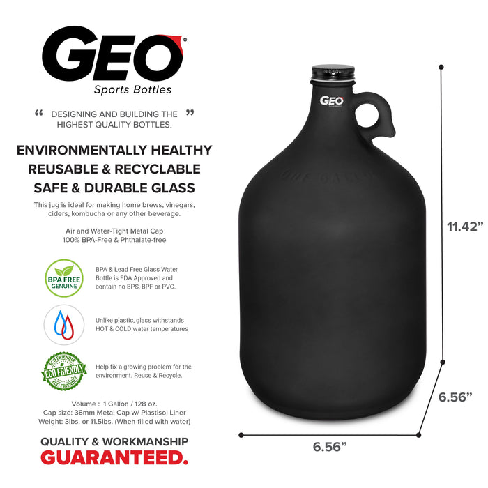 1 Gallon Frosted Glass Bottle, Water Bottle, with Screw Cap, GEO