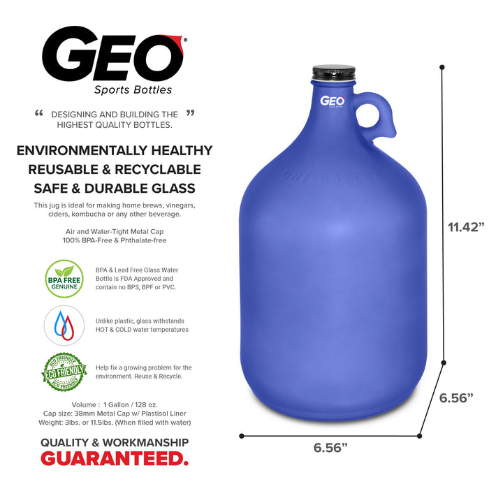 1 Gallon Frosted Glass Bottle, Water Bottle, with Screw Cap, GEO