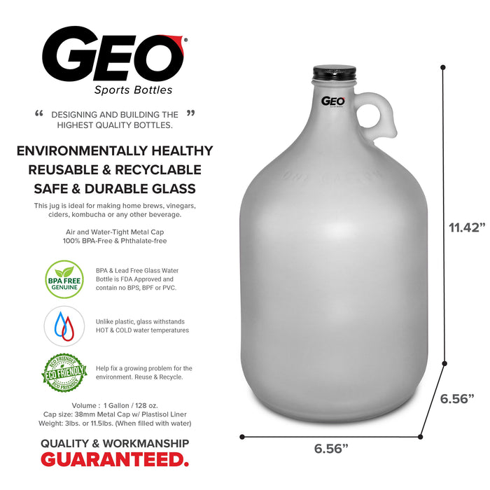 1 Gallon Frosted Glass Bottle, Water Bottle, with Screw Cap, GEO