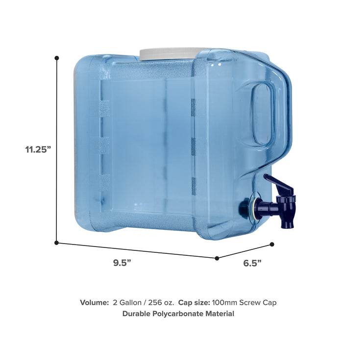 2 Gallon Polycarbonate Plastic Water Bottle with Handle & Valve