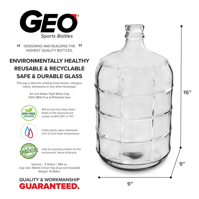 Glass Bottle, Carboy Bottle, with Crown Top Cap, Geo