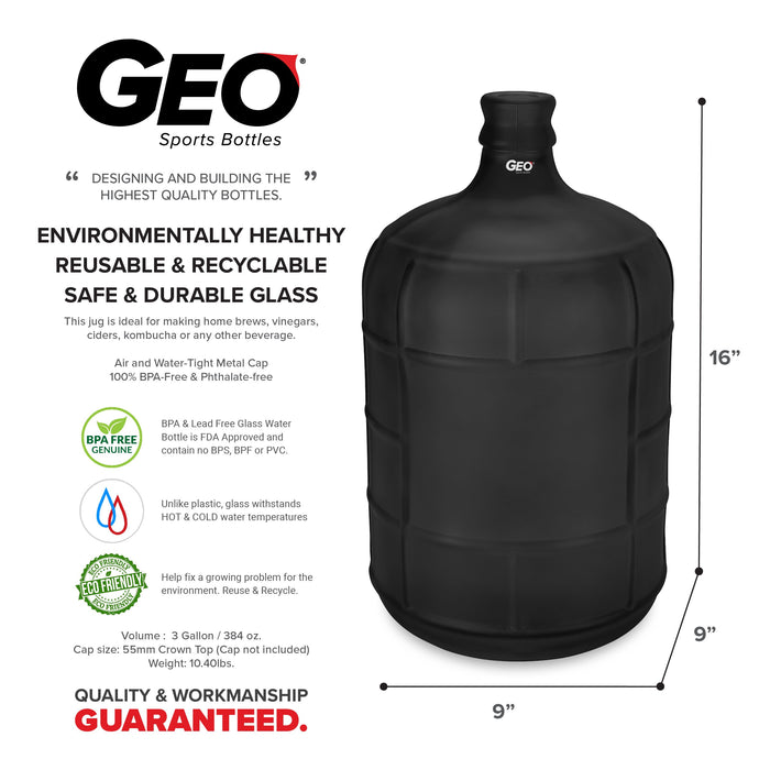 3 Gallon Frosted Glass Bottle, Water Bottle, GEO