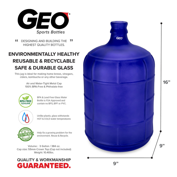 3 Gallon Frosted Glass Bottle, Water Bottle, GEO