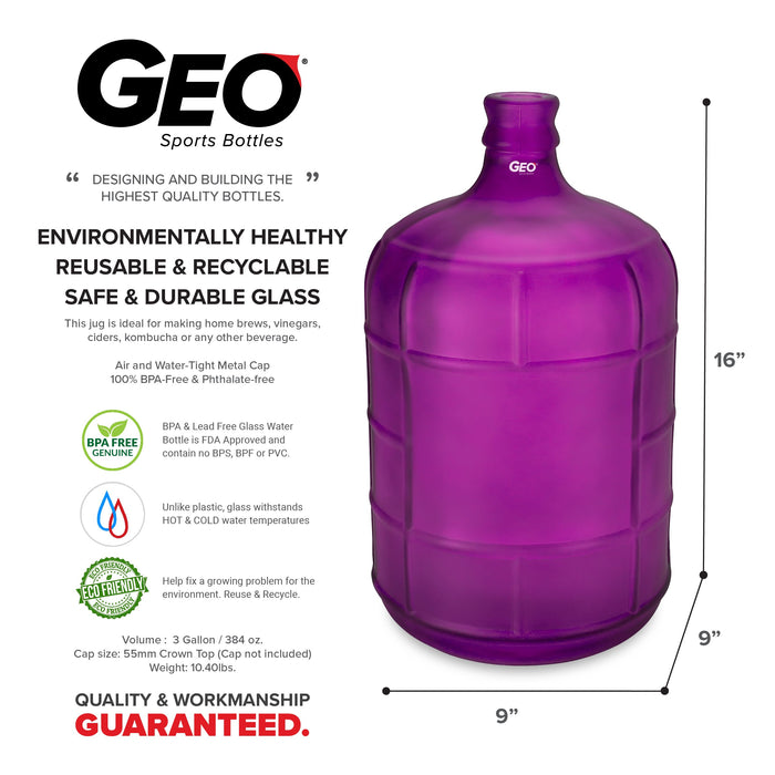 3 Gallon Frosted Glass Bottle, Water Bottle, GEO