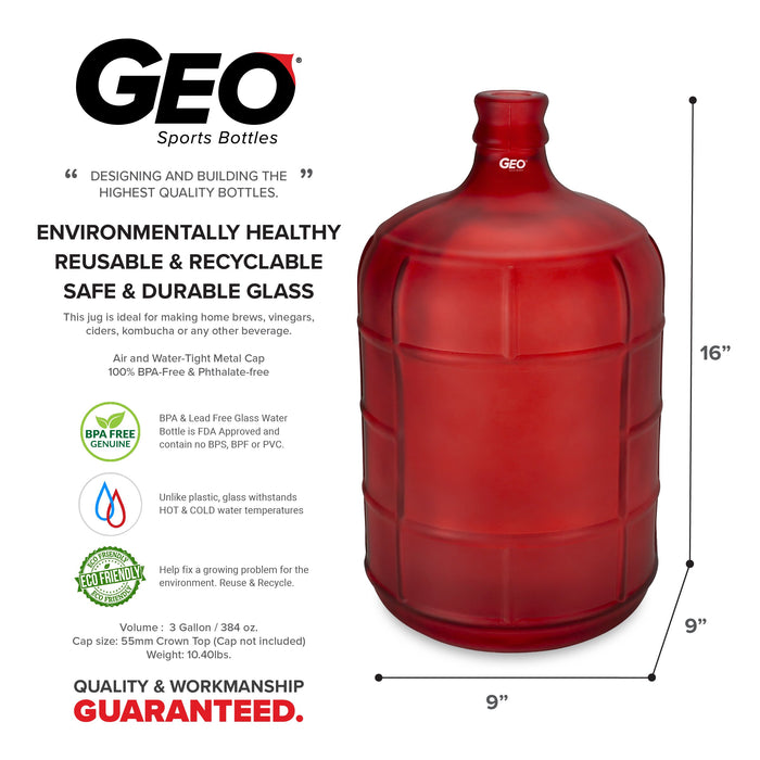 3 Gallon Frosted Glass Bottle, Water Bottle, GEO