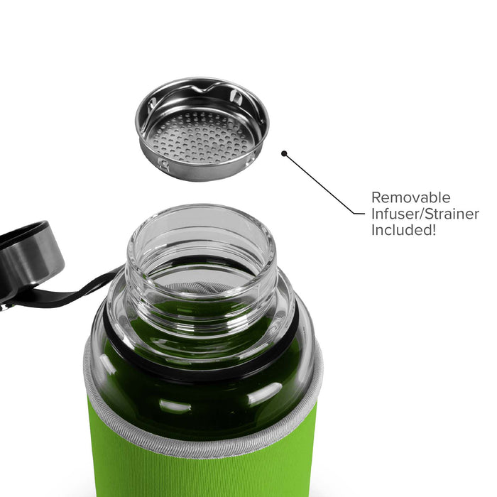 1 Liter Glass Water Bottle, Sports Bottle, with 65 mm Steel Cap and Protective Sleeve, GEO