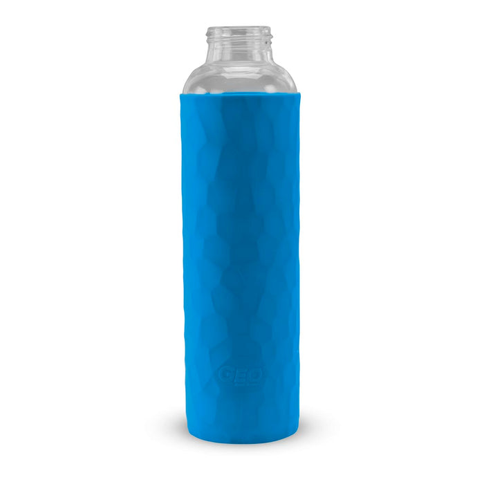 20 Ounce Glass Water Bottle, Sports Bottle, with 40 mm Plastic Cap and Protective Sleeve, GEO