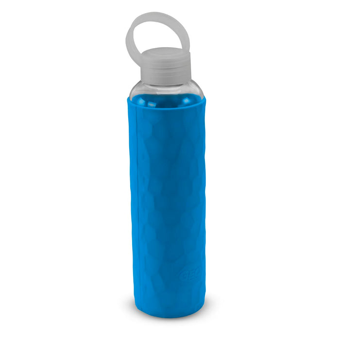 20 Ounce Glass Water Bottle, Sports Bottle, with 40 mm Plastic Cap and Protective Sleeve, GEO