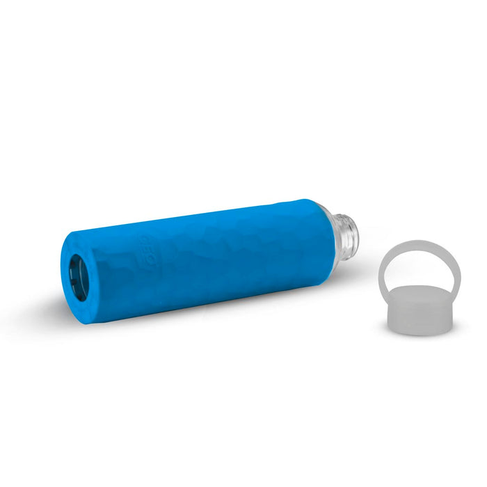 20 Ounce Glass Water Bottle, Sports Bottle, with 40 mm Plastic Cap and Protective Sleeve, GEO