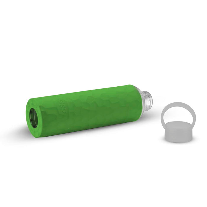 20 Ounce Glass Water Bottle, Sports Bottle, with 40 mm Plastic Cap and Protective Sleeve, GEO