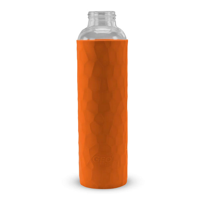 20 Ounce Glass Water Bottle, Sports Bottle, with 40 mm Plastic Cap and Protective Sleeve, GEO