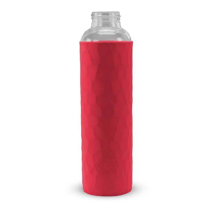 20 Ounce Glass Water Bottle, Sports Bottle, with 40 mm Plastic Cap and Protective Sleeve, GEO