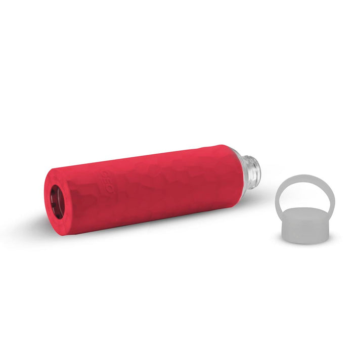 20 Ounce Glass Water Bottle, Sports Bottle, with 40 mm Plastic Cap and Protective Sleeve, GEO