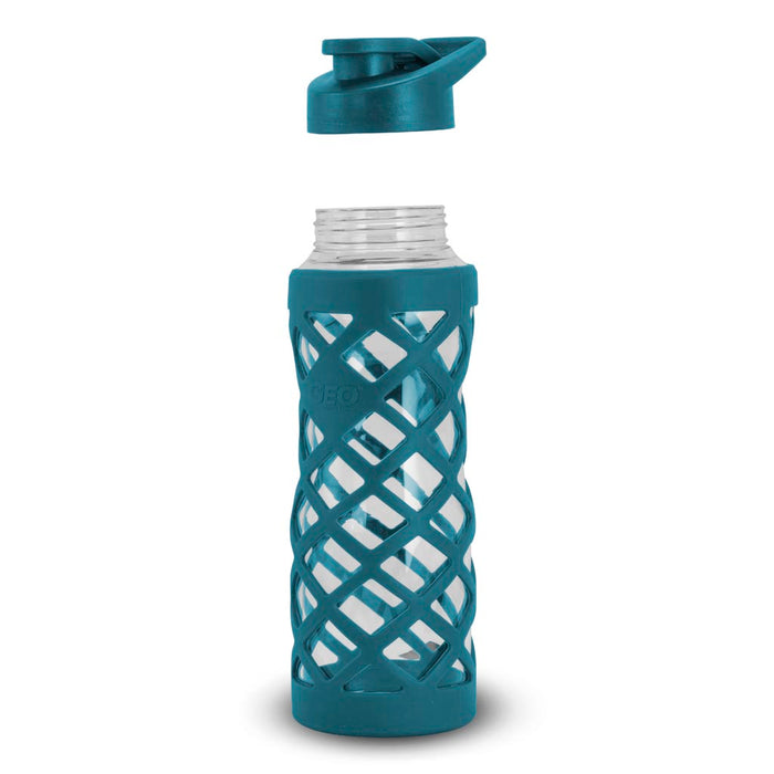 24 Ounce Glass Water Bottle, Sports Bottle, with 40mm Plastic Cap and Protective Sleeve, GEO