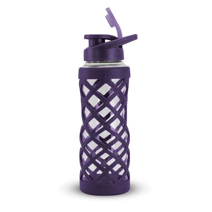 24 Ounce Glass Water Bottle, Sports Bottle, with 40mm Plastic Cap and Protective Sleeve, GEO