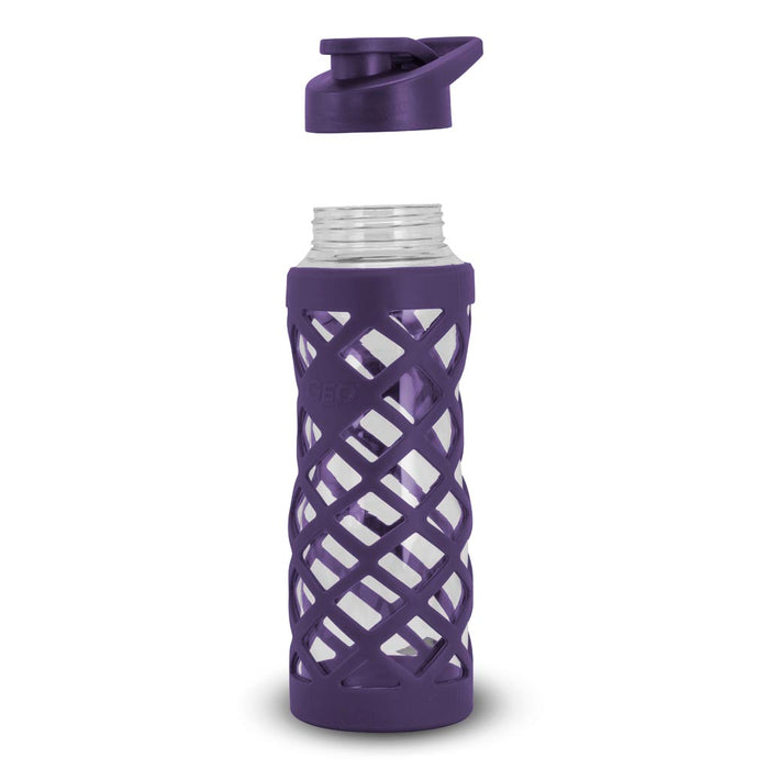 24 Ounce Glass Water Bottle, Sports Bottle, with 40mm Plastic Cap and Protective Sleeve, GEO