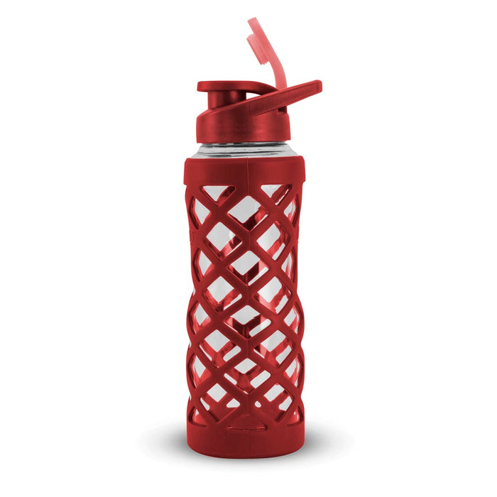 24 Ounce Glass Water Bottle, Sports Bottle, with 40mm Plastic Cap and Protective Sleeve, GEO