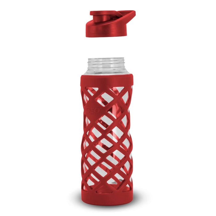 24 Ounce Glass Water Bottle, Sports Bottle, with 40mm Plastic Cap and Protective Sleeve, GEO