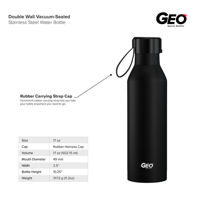 17 ounce Stainless Steel Water Bottle, Powder Sports Bottle, with 47 mm Steel Cap, GEO