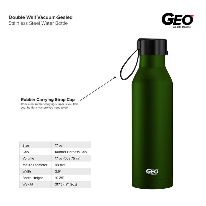 17 ounce Stainless Steel Water Bottle, Powder Sports Bottle, with 47 mm Steel Cap, GEO