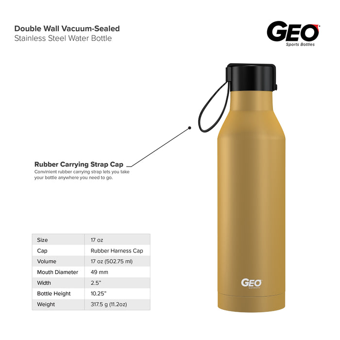 17 ounce Stainless Steel Water Bottle, Powder Sports Bottle, with 47 mm Steel Cap, GEO