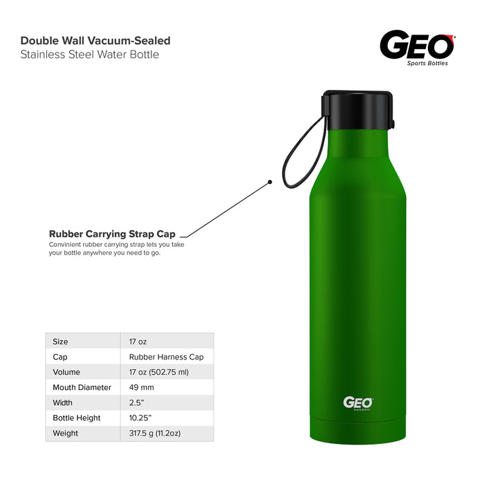 17 ounce Stainless Steel Water Bottle, Powder Sports Bottle, with 47 mm Steel Cap, GEO