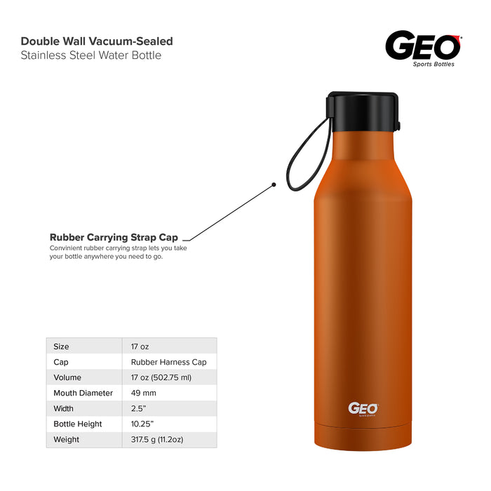 17 ounce Stainless Steel Water Bottle, Powder Sports Bottle, with 47 mm Steel Cap, GEO