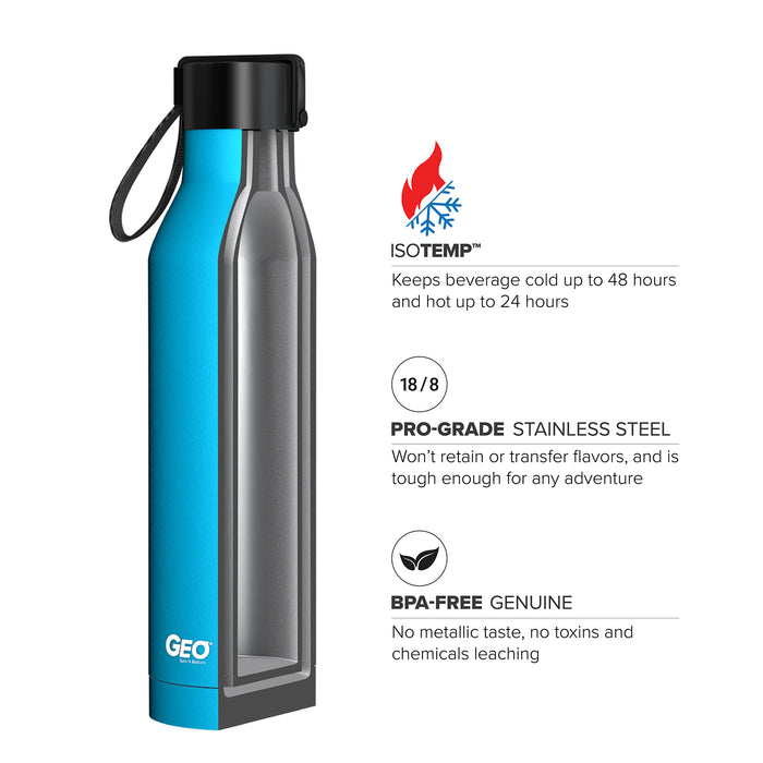 17 ounce Stainless Steel Water Bottle, Powder Sports Bottle, with 47 mm Steel Cap, GEO