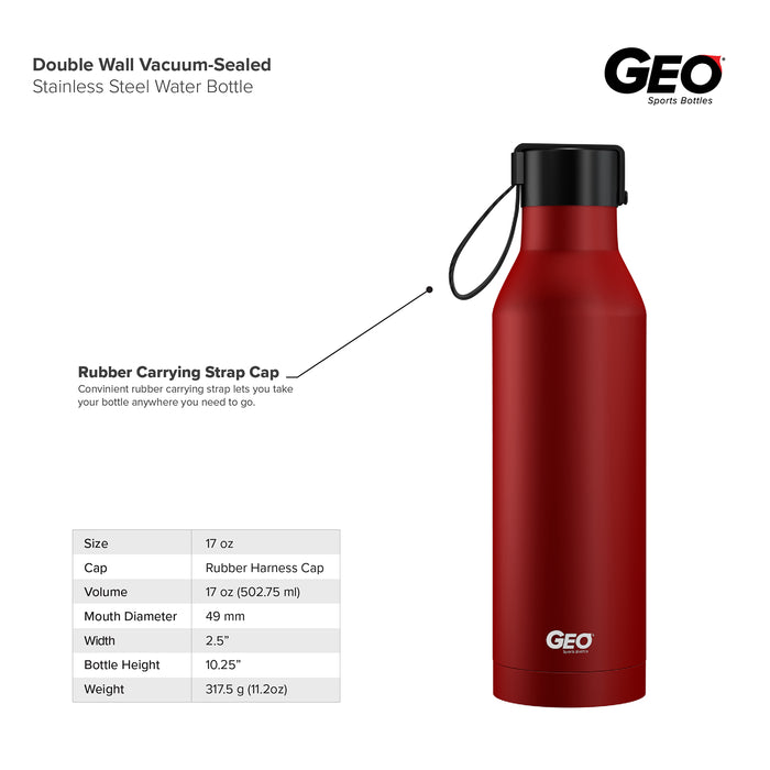 17 ounce Stainless Steel Water Bottle, Powder Sports Bottle, with 47 mm Steel Cap, GEO