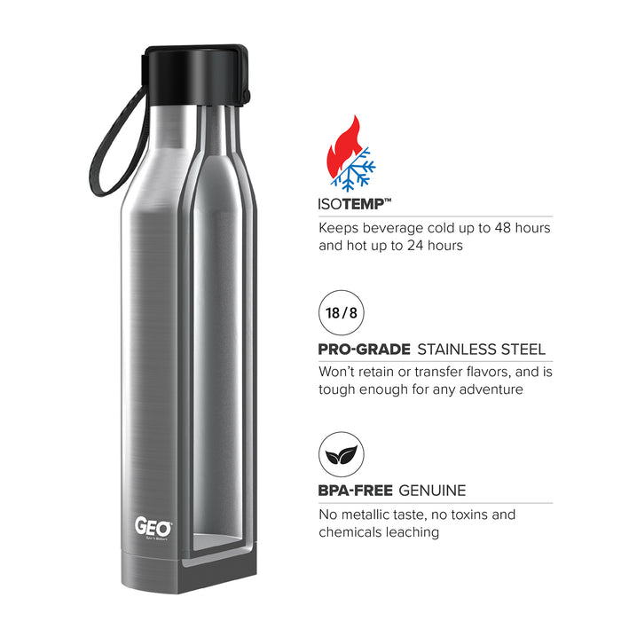 17 ounce Stainless Steel Water Bottle, Powder Sports Bottle, with 47 mm Steel Cap, GEO