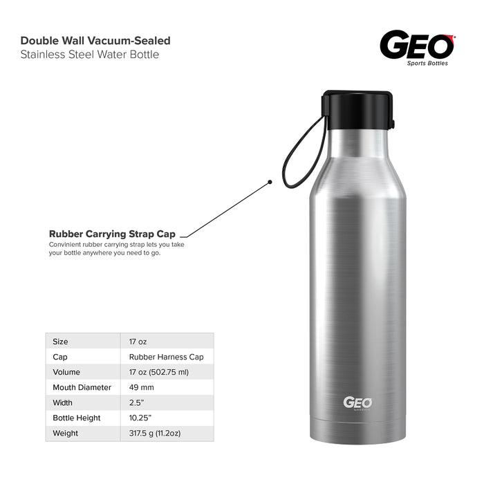 17 ounce Stainless Steel Water Bottle, Powder Sports Bottle, with 47 mm Steel Cap, GEO
