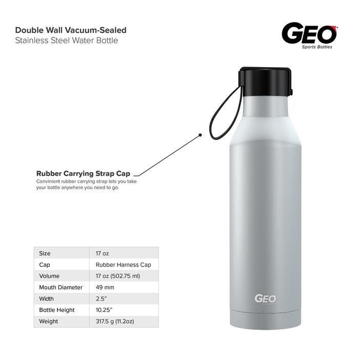 17 ounce Stainless Steel Water Bottle, Powder Sports Bottle, with 47 mm Steel Cap, GEO