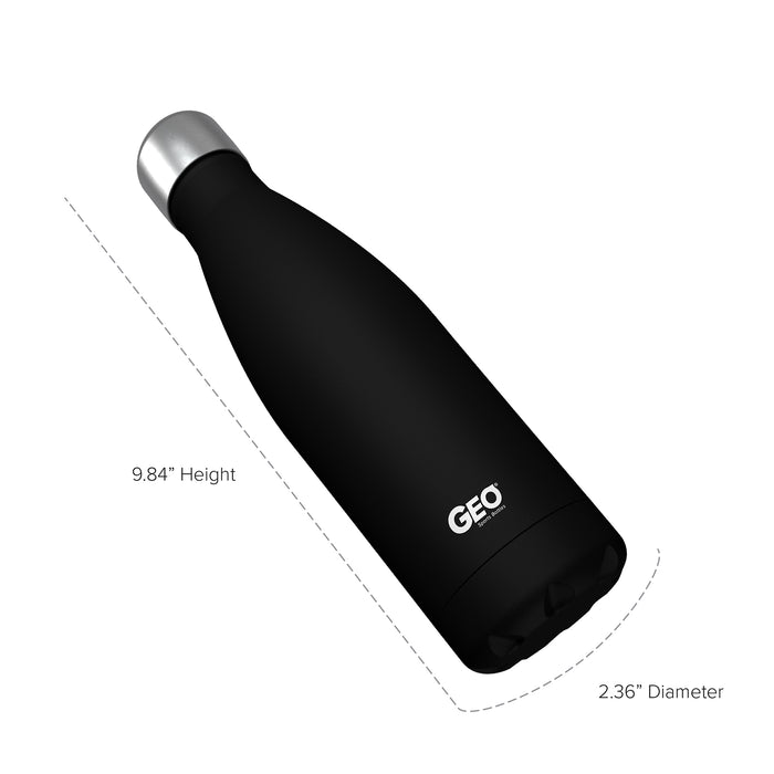 17 ounce Stainless Steel Water Bottle, Powdered Sports Bottle, with 38 mm Steel Cap, GEO