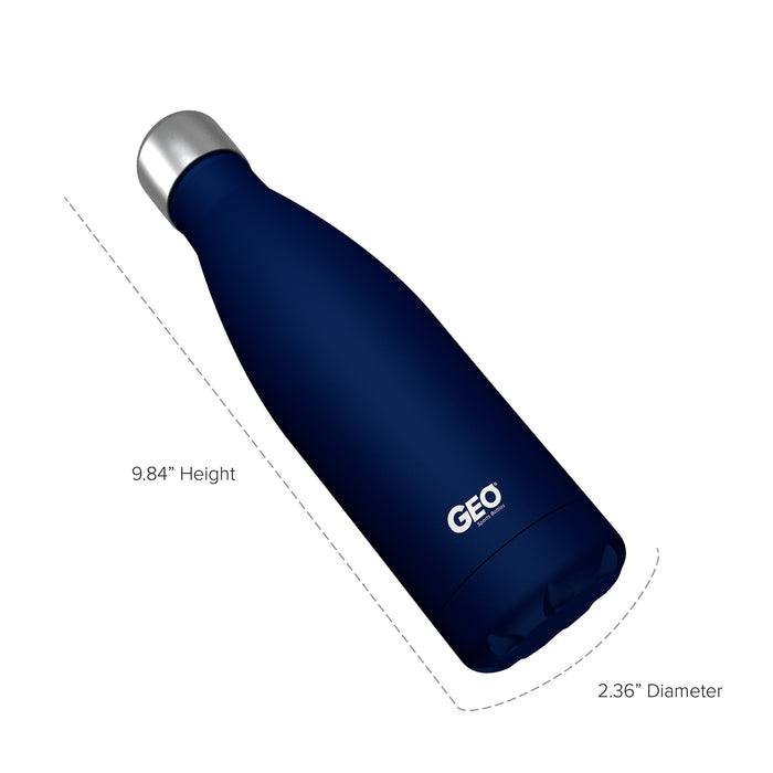 17 ounce Stainless Steel Water Bottle, Powdered Sports Bottle, with 38 mm Steel Cap, GEO
