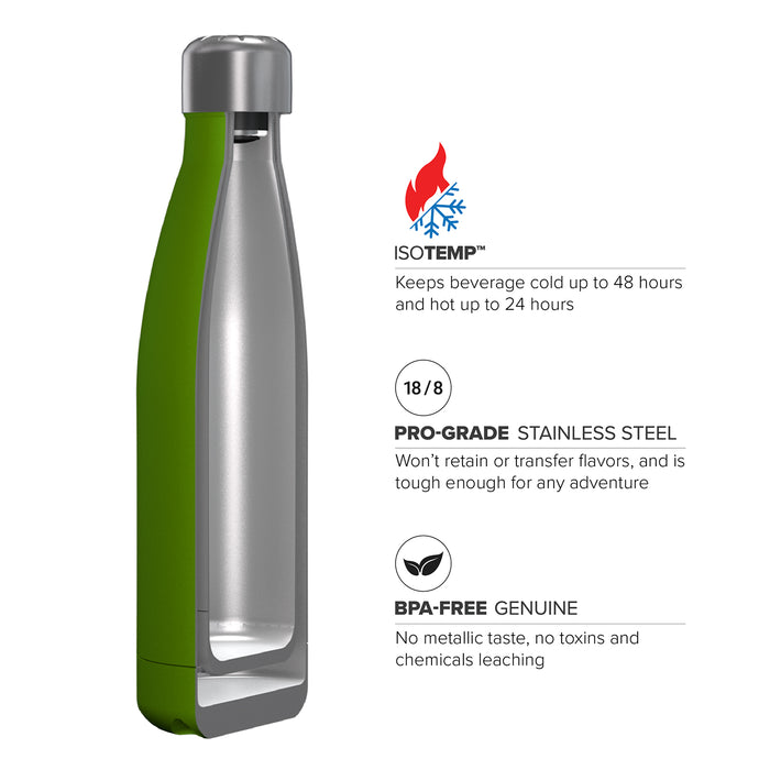 17 ounce Stainless Steel Water Bottle, Powdered Sports Bottle, with 38 mm Steel Cap, GEO