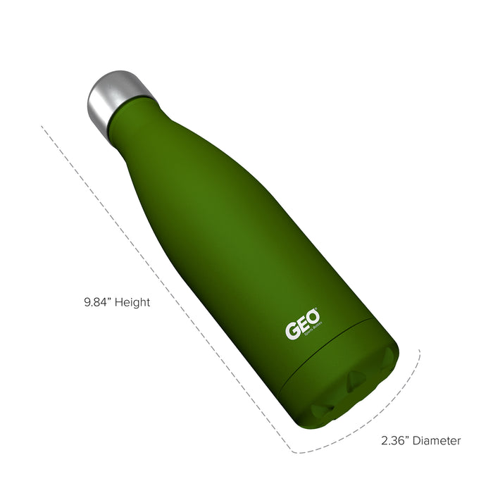 17 ounce Stainless Steel Water Bottle, Powdered Sports Bottle, with 38 mm Steel Cap, GEO