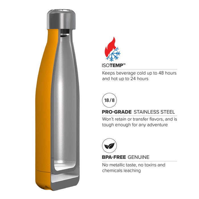 17 ounce Stainless Steel Water Bottle, Powdered Sports Bottle, with 38 mm Steel Cap, GEO